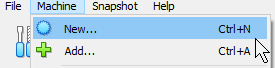 A VirtualBox menu with the New entry selected