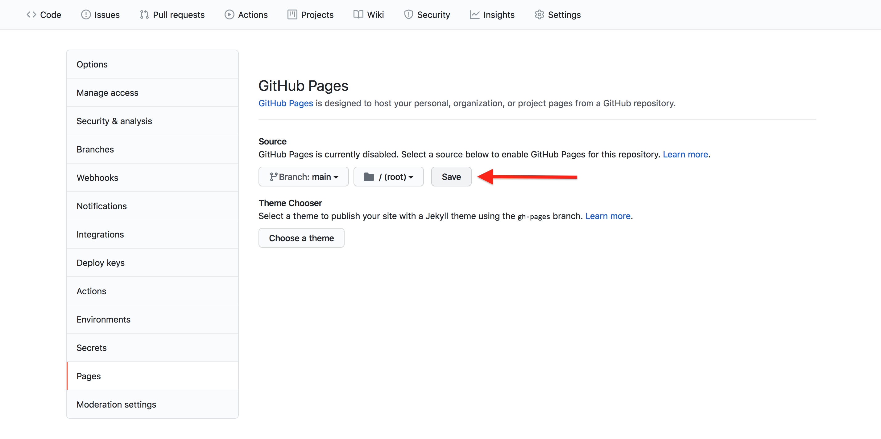 GitHub Pages source branch save
