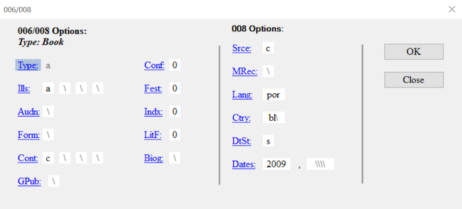 MarcEdit fixed fields editor