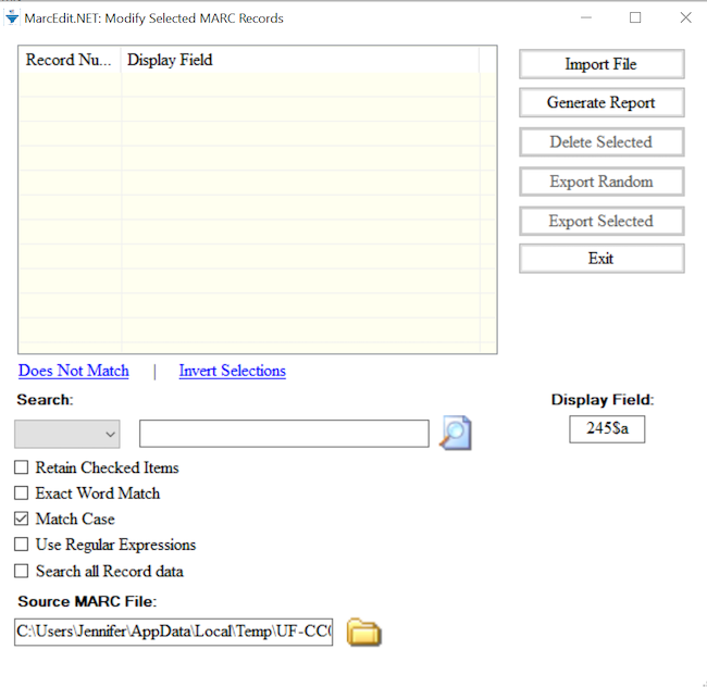 MarcEdit empty Select Records for Edit dialog