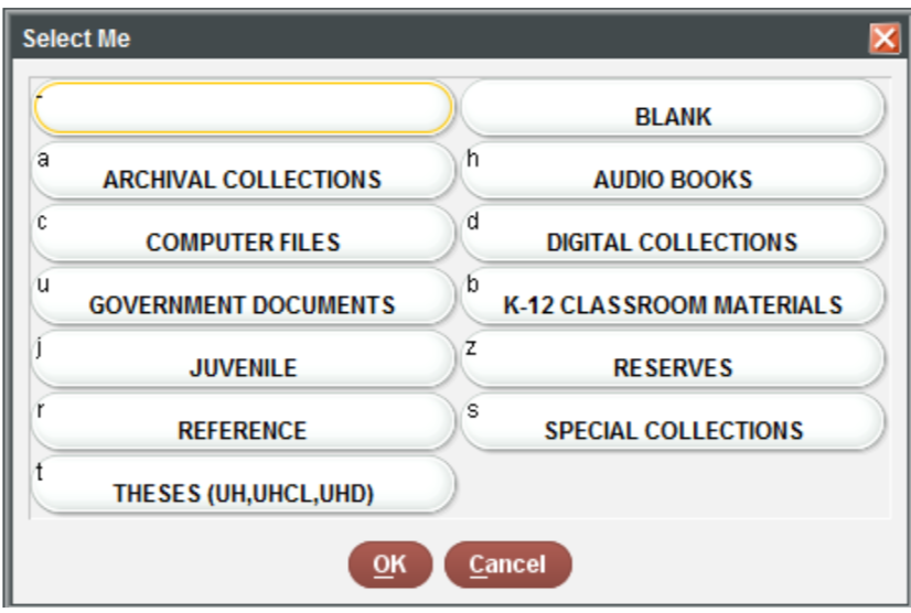 Screen capture of window that says 'Select Me' with categories like Archival collections and Reference