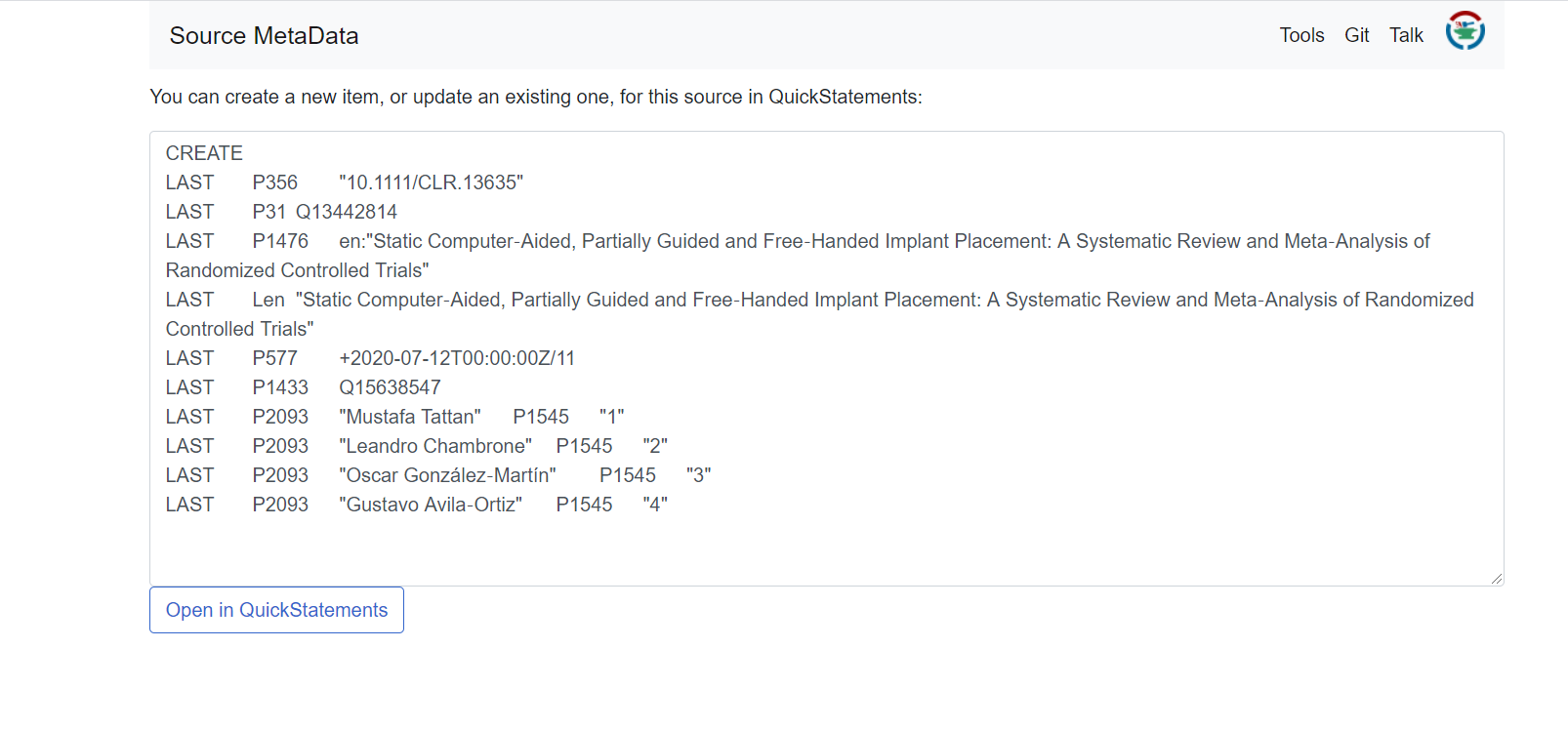 open quickstatements